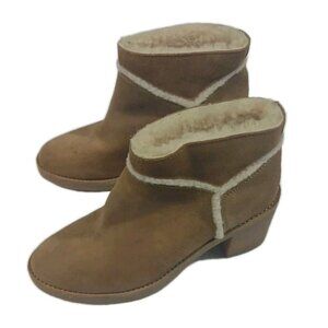 UGG Chestnut Brown Suede Ankle Booties with Shearling Trim